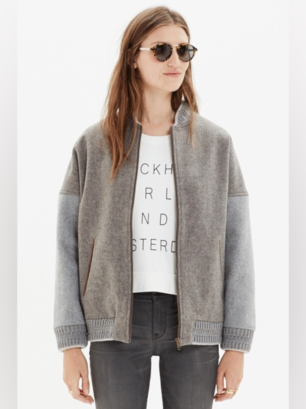 Sessùn: Titouh Women’s Bomber Jacket- heathered grey color